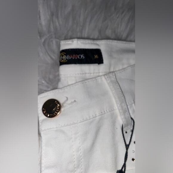 Cristina Barros Women's White Floral Embroidery Jeans - Straight Leg Cotton - Picture 10 of 10